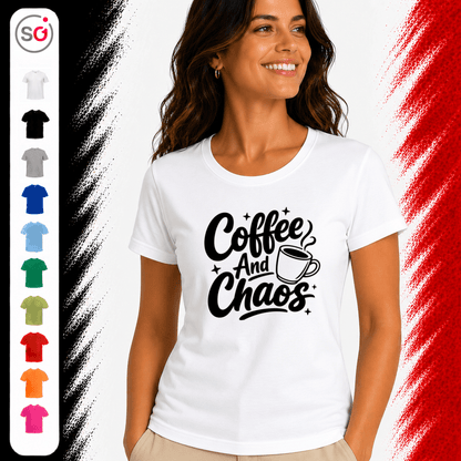 T-Shirt mit Spruch 'Coffee And Chaos' | Design für Kaffeeliebhaber und Alltagshelden - StyleOne