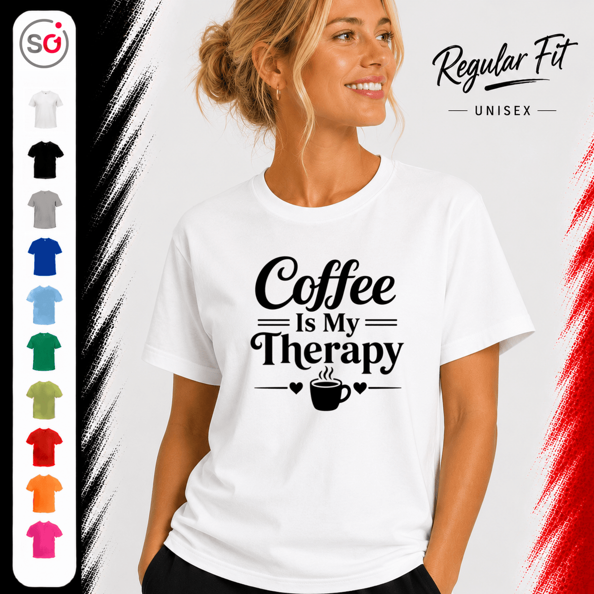 T-Shirt mit Spruch 'Coffee Is My Therapy' | Design für Kaffeeliebhaber mit Herz & Tasse - StyleOne
