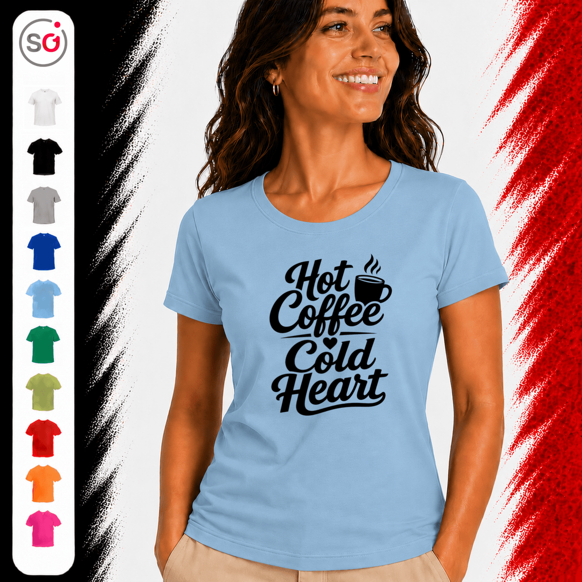 T-Shirt mit Spruch "Hot Coffee Cold Heart" | Witziges Design für Kaffeeliebhaber - StyleOne