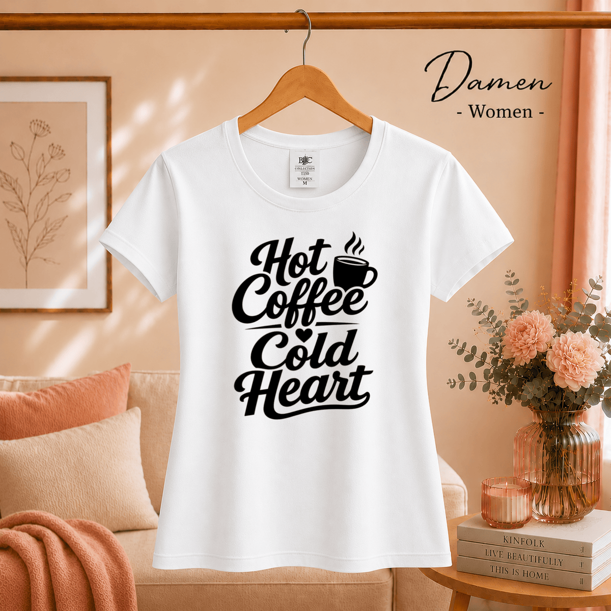 T-Shirt mit Spruch "Hot Coffee Cold Heart" | Witziges Design für Kaffeeliebhaber - StyleOne