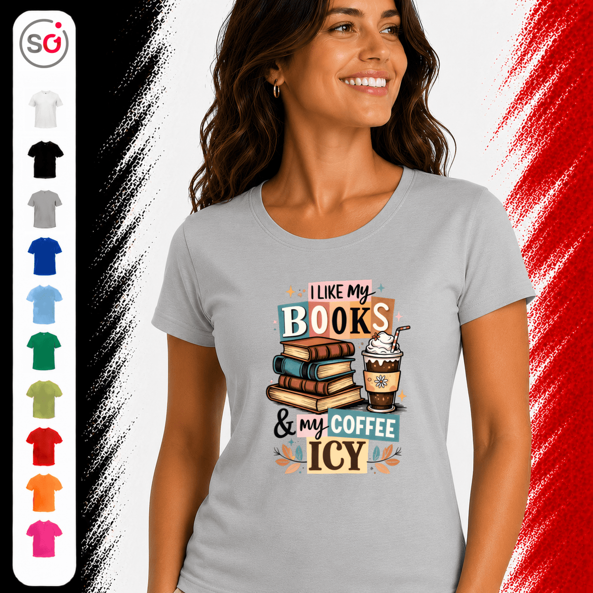 T-Shirt mit Spruch 'I Like My Books & My Coffee Icy' | Design für Leseratten & Kaffeeliebhaber - StyleOne