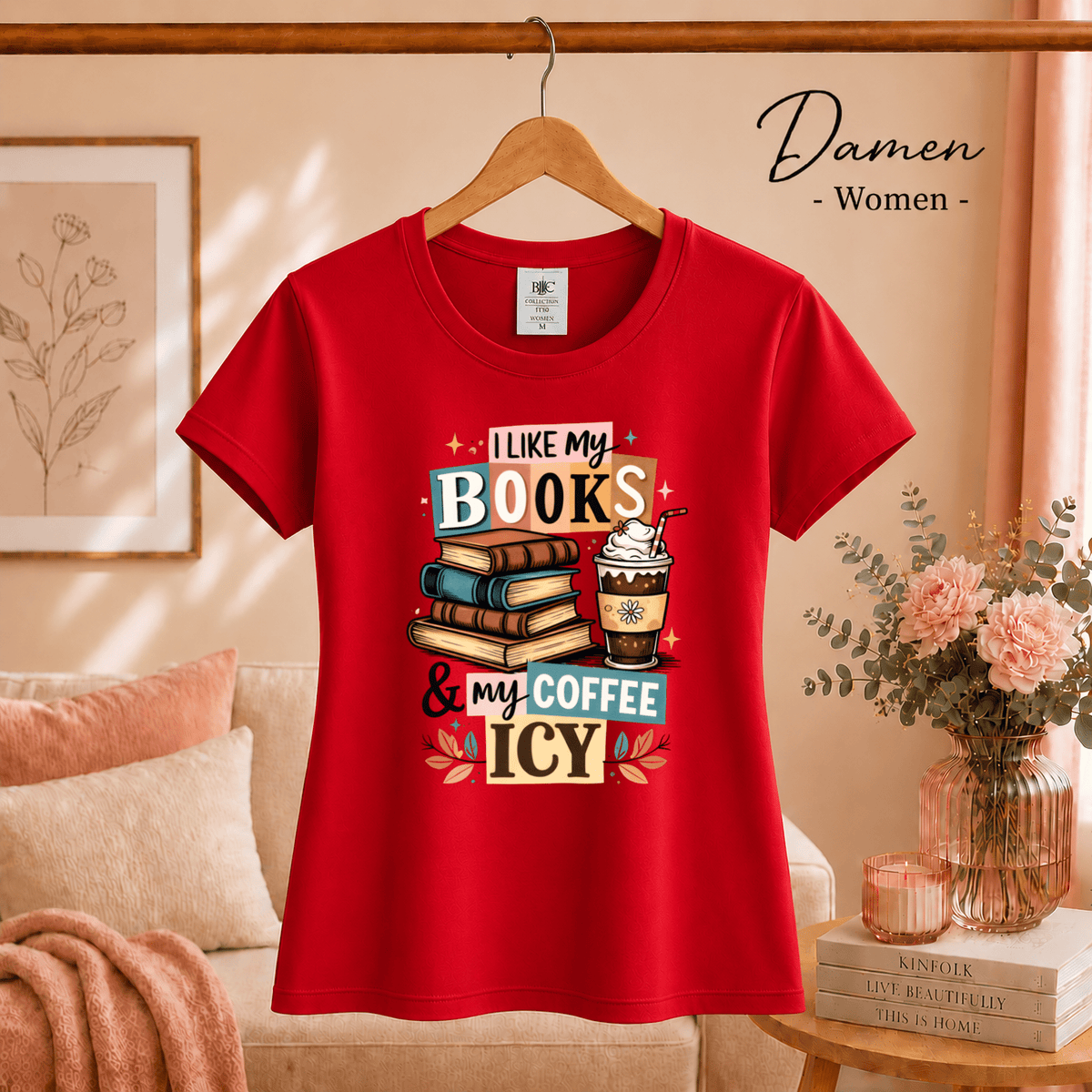 T-Shirt mit Spruch 'I Like My Books & My Coffee Icy' | Design für Leseratten & Kaffeeliebhaber - StyleOne