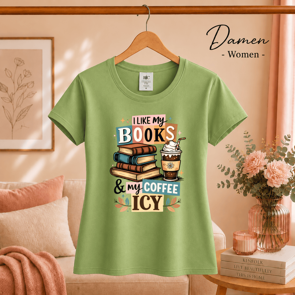 T-Shirt mit Spruch 'I Like My Books & My Coffee Icy' | Design für Leseratten & Kaffeeliebhaber - StyleOne