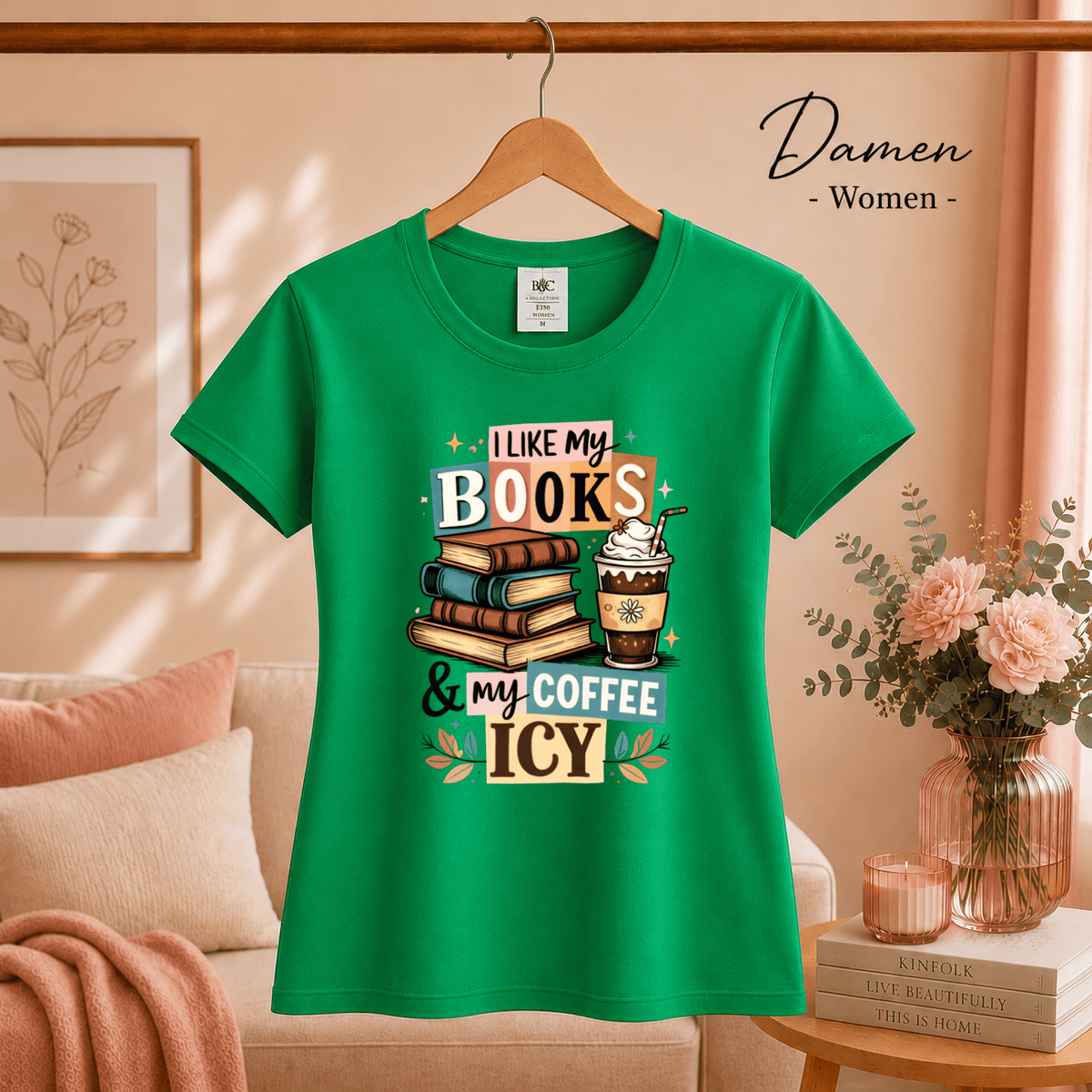 T-Shirt mit Spruch 'I Like My Books & My Coffee Icy' | Design für Leseratten & Kaffeeliebhaber - StyleOne