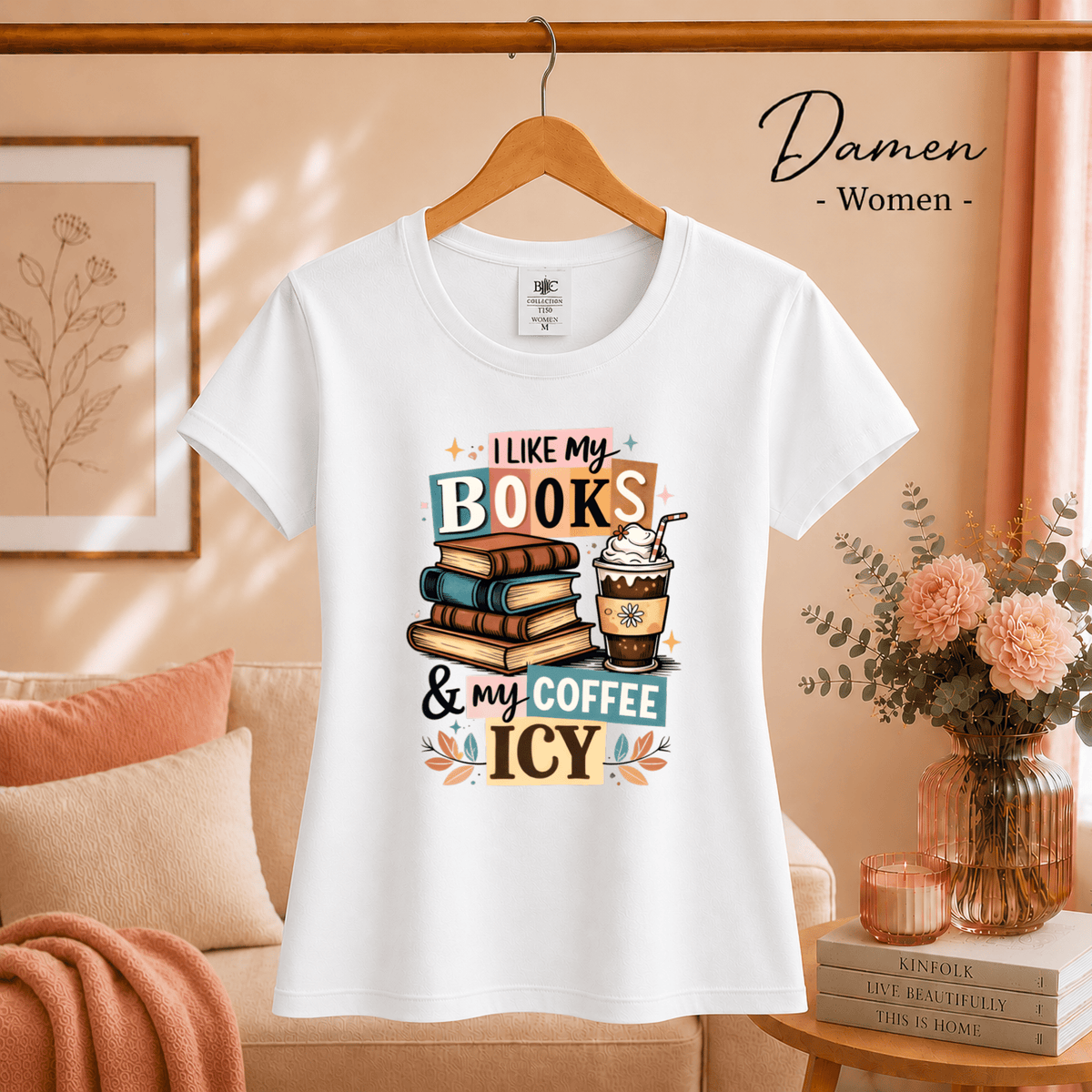 T-Shirt mit Spruch 'I Like My Books & My Coffee Icy' | Design für Leseratten & Kaffeeliebhaber - StyleOne