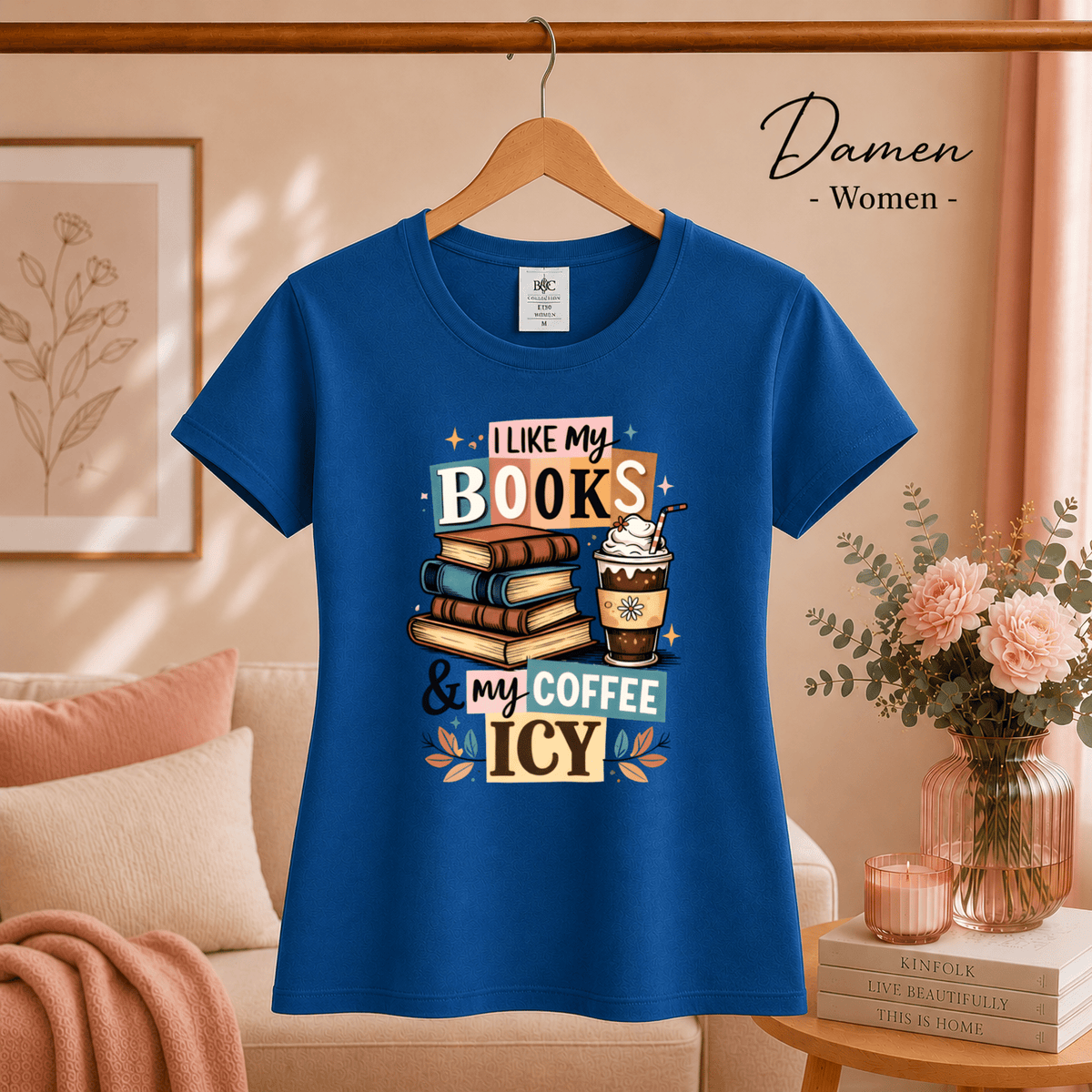 T-Shirt mit Spruch 'I Like My Books & My Coffee Icy' | Design für Leseratten & Kaffeeliebhaber - StyleOne