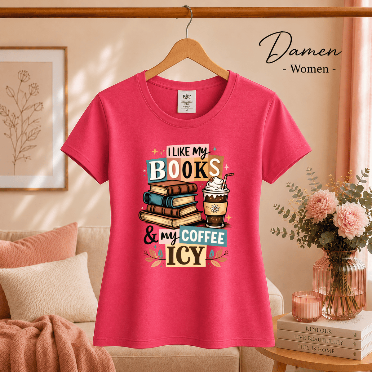T-Shirt mit Spruch 'I Like My Books & My Coffee Icy' | Design für Leseratten & Kaffeeliebhaber - StyleOne