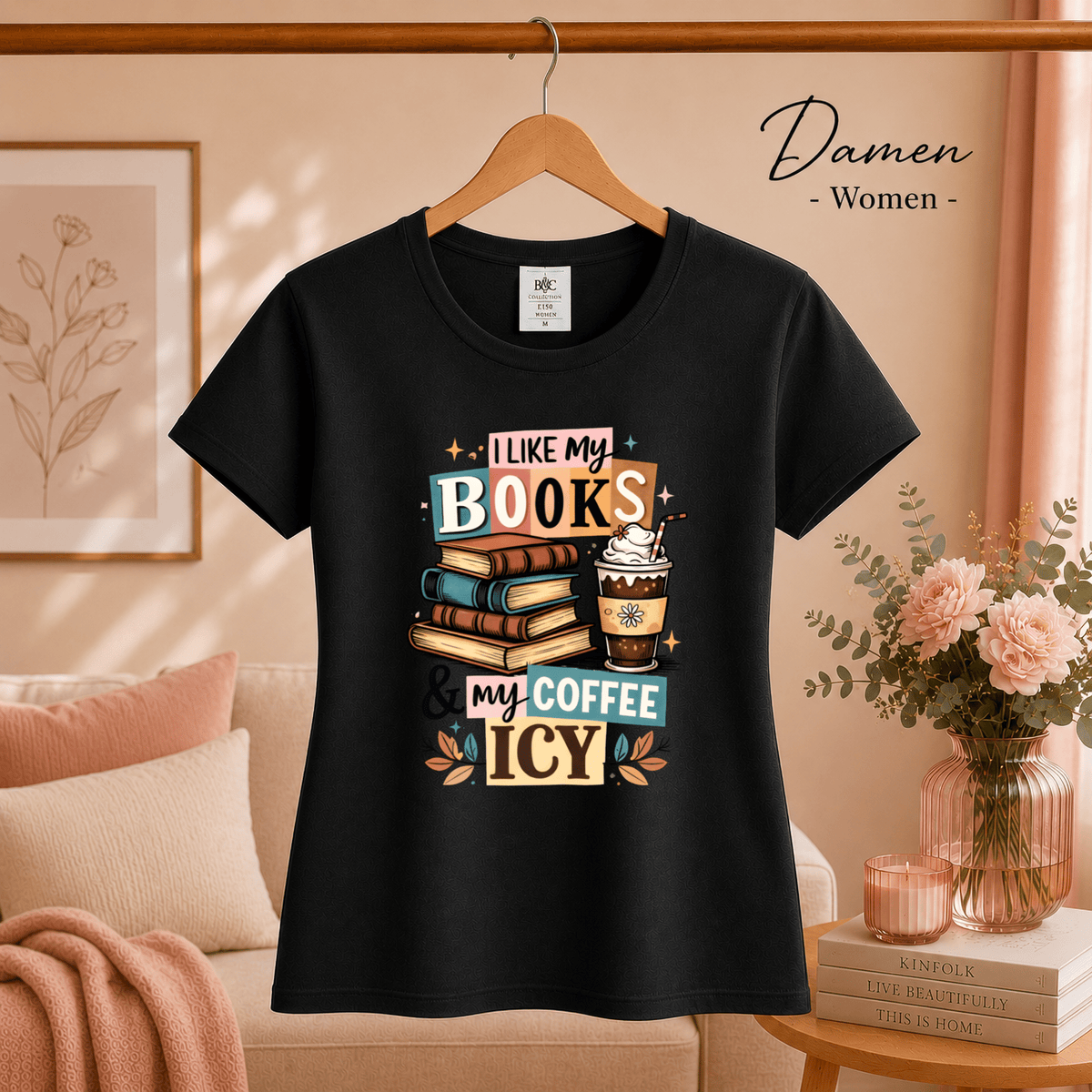 T-Shirt mit Spruch 'I Like My Books & My Coffee Icy' | Design für Leseratten & Kaffeeliebhaber - StyleOne