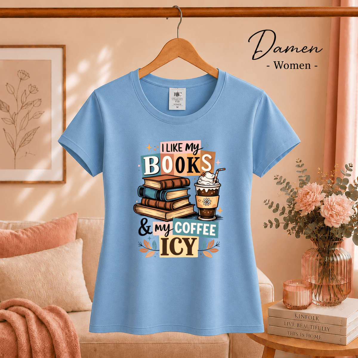 T-Shirt mit Spruch 'I Like My Books & My Coffee Icy' | Design für Leseratten & Kaffeeliebhaber - StyleOne