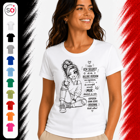 T-Shirt mit Statement-Spruch 'Original bleibt selten' | Selbstliebe Sketch-Design - StyleOne