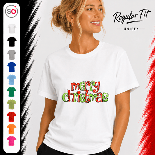 T-Shirt mit verspieltem 'Merry Christmas' Schriftzug in Rot & Grün - StyleOne