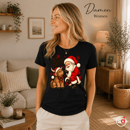 T-Shirt mit Weihnachtsmann und süßem Hochlandrind | Lustiges Santa Boop Motiv für die Festtage - StyleOne