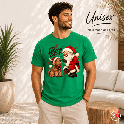 T-Shirt mit Weihnachtsmann und süßem Hochlandrind | Lustiges Santa Boop Motiv für die Festtage - StyleOne