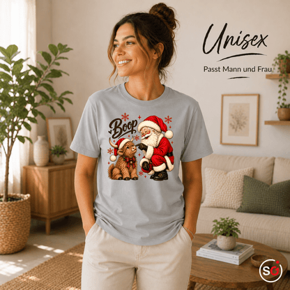 T-Shirt mit Weihnachtsmann und süßem Hochlandrind | Lustiges Santa Boop Motiv für die Festtage - StyleOne