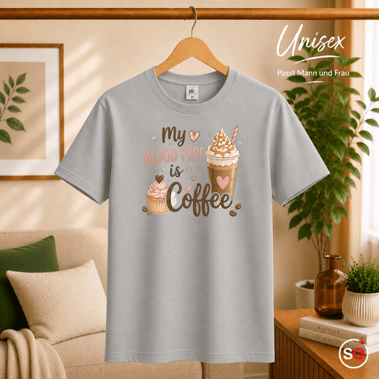 T-Shirt 'My Blood Type is Coffee' mit süßem Eiskaffee & Cupcake Design - StyleOne