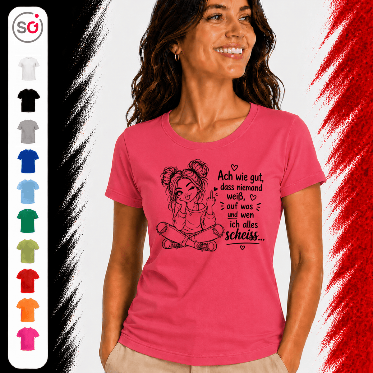 T-Shirt 'Niemand weiß' – Freches Design mit Mittelfinger-Comic & sarkastischem Spruch - StyleOne