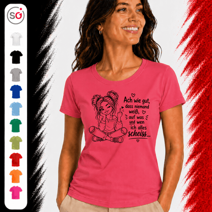 T-Shirt 'Niemand weiß' – Freches Design mit Mittelfinger-Comic & sarkastischem Spruch - StyleOne
