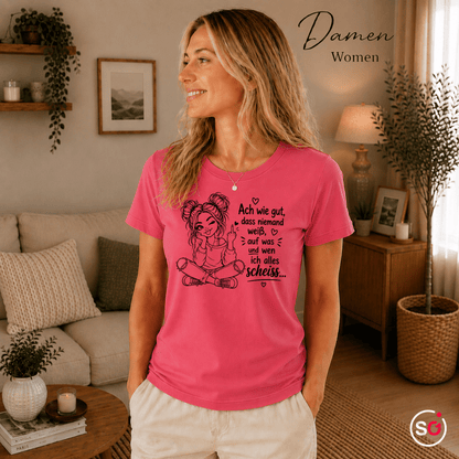T-Shirt 'Niemand weiß' – Freches Design mit Mittelfinger-Comic & sarkastischem Spruch - StyleOne