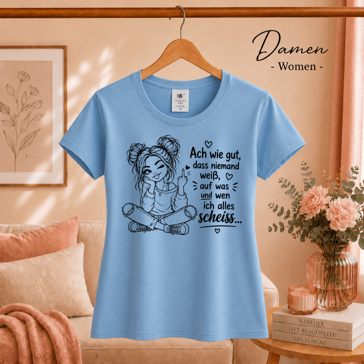 T-Shirt 'Niemand weiß' – Freches Design mit Mittelfinger-Comic & sarkastischem Spruch - StyleOne