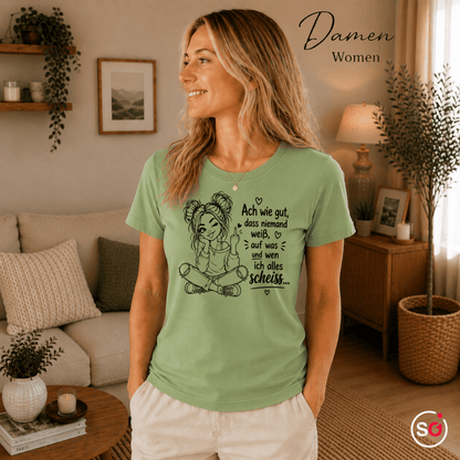 T-Shirt 'Niemand weiß' – Freches Design mit Mittelfinger-Comic & sarkastischem Spruch - StyleOne