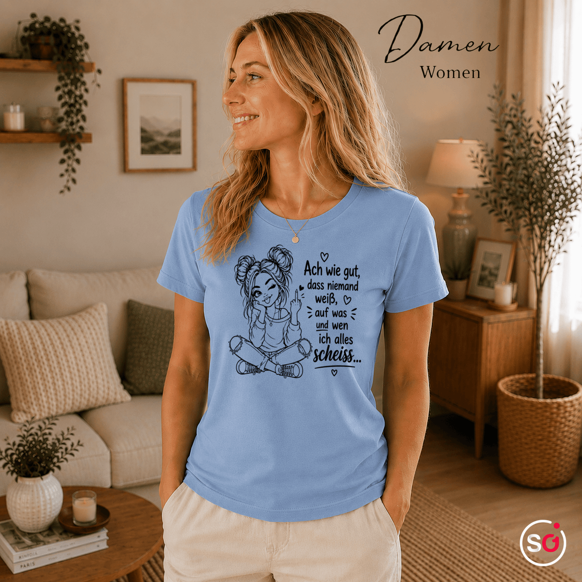 T-Shirt 'Niemand weiß' – Freches Design mit Mittelfinger-Comic & sarkastischem Spruch - StyleOne
