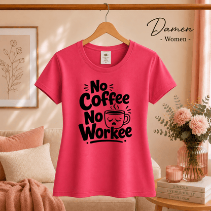 T-Shirt 'No Coffee No Workee' mit lustigem Spruch und müder Kaffeetasse - StyleOne