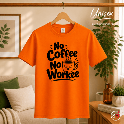 T-Shirt 'No Coffee No Workee' mit lustigem Spruch und müder Kaffeetasse - StyleOne