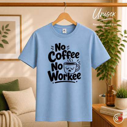 T-Shirt 'No Coffee No Workee' mit lustigem Spruch und müder Kaffeetasse - StyleOne