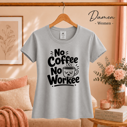 T-Shirt 'No Coffee No Workee' mit lustigem Spruch und müder Kaffeetasse - StyleOne