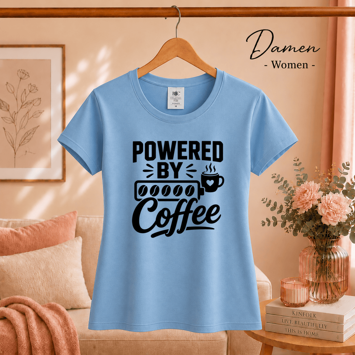T-Shirt „Powered by Coffee“ | Design mit Kaffeebohnen als Akku-Anzeige - StyleOne