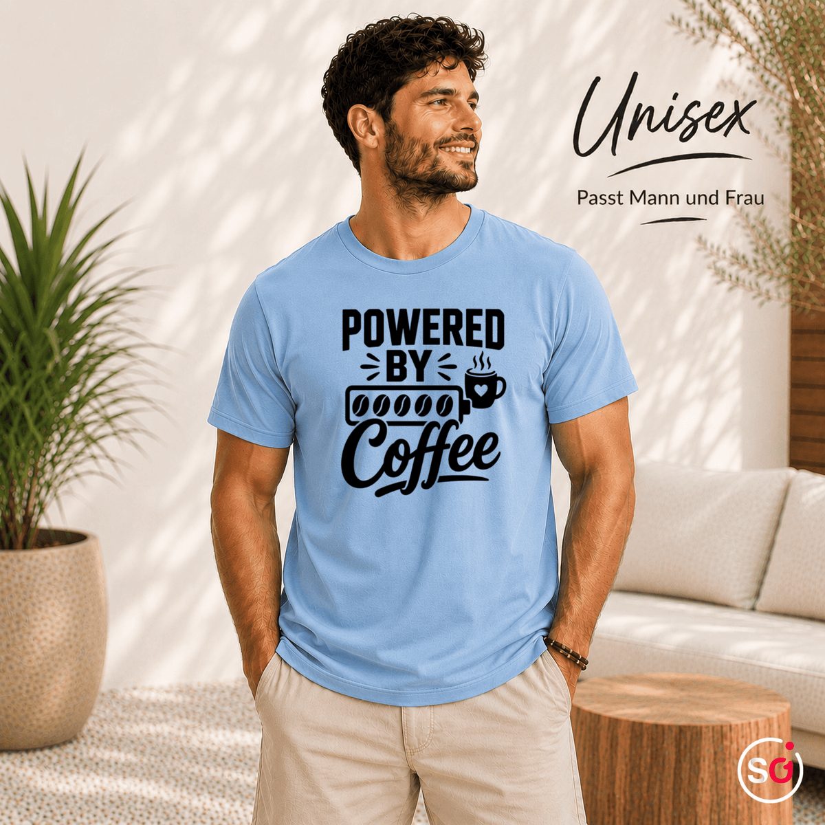 T-Shirt „Powered by Coffee“ | Design mit Kaffeebohnen als Akku-Anzeige - StyleOne