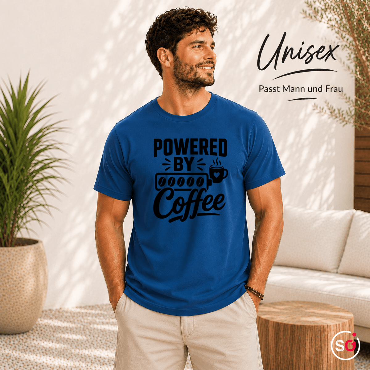 T-Shirt „Powered by Coffee“ | Design mit Kaffeebohnen als Akku-Anzeige - StyleOne