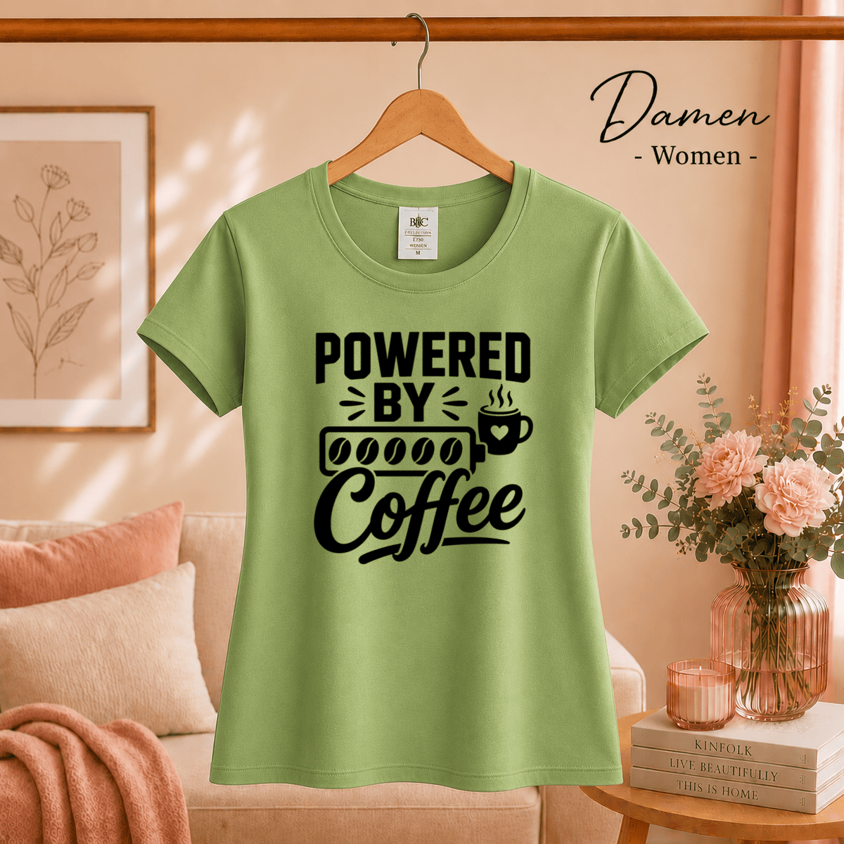 T-Shirt „Powered by Coffee“ | Design mit Kaffeebohnen als Akku-Anzeige - StyleOne