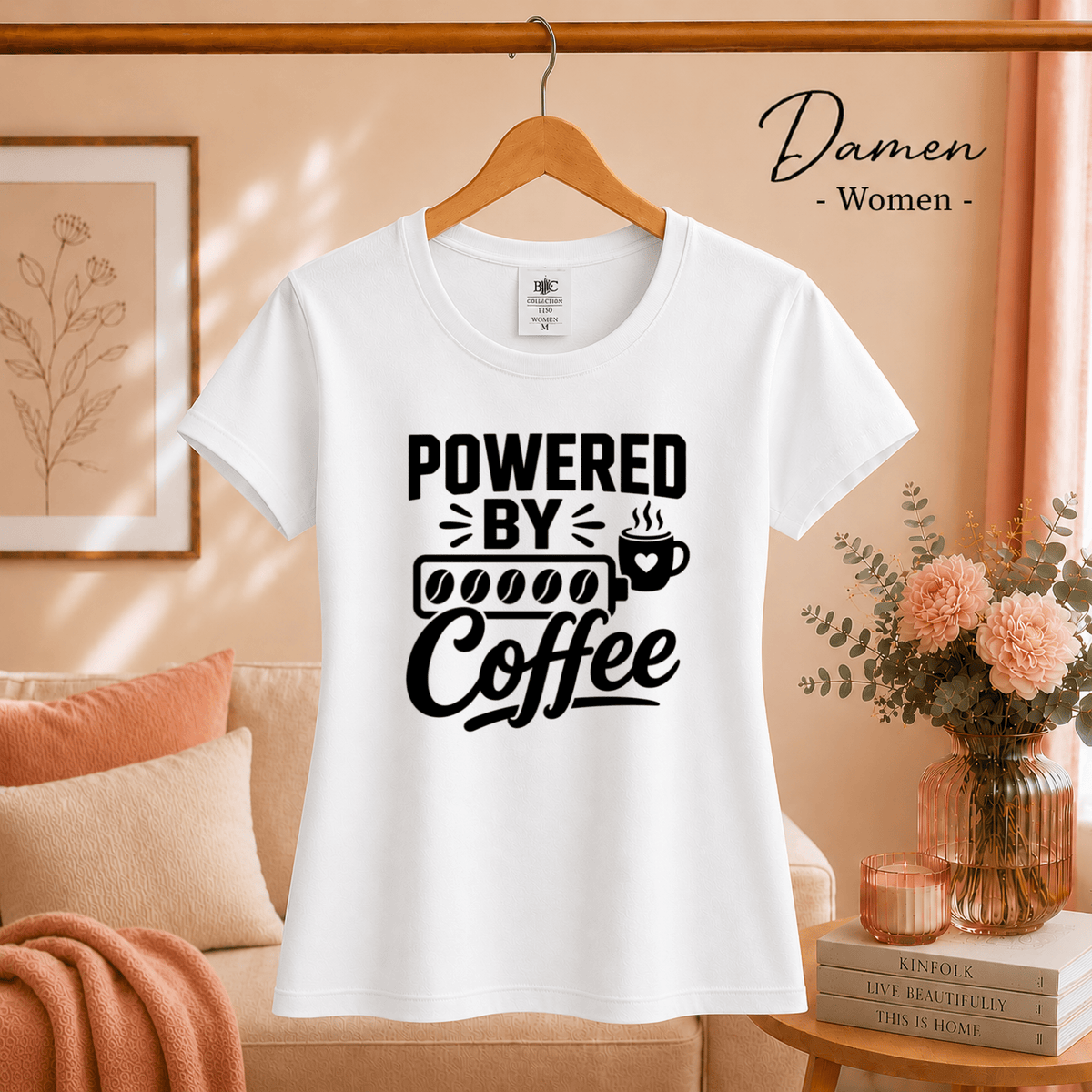 T-Shirt „Powered by Coffee“ | Design mit Kaffeebohnen als Akku-Anzeige - StyleOne