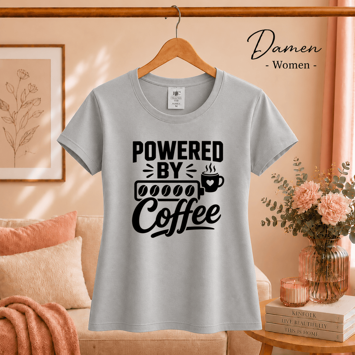 T-Shirt „Powered by Coffee“ | Design mit Kaffeebohnen als Akku-Anzeige - StyleOne