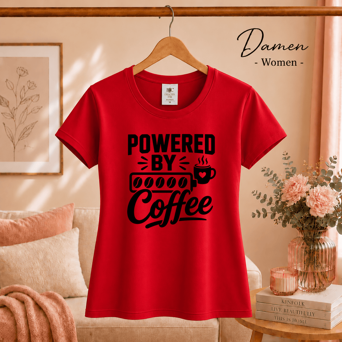 T-Shirt „Powered by Coffee“ | Design mit Kaffeebohnen als Akku-Anzeige - StyleOne