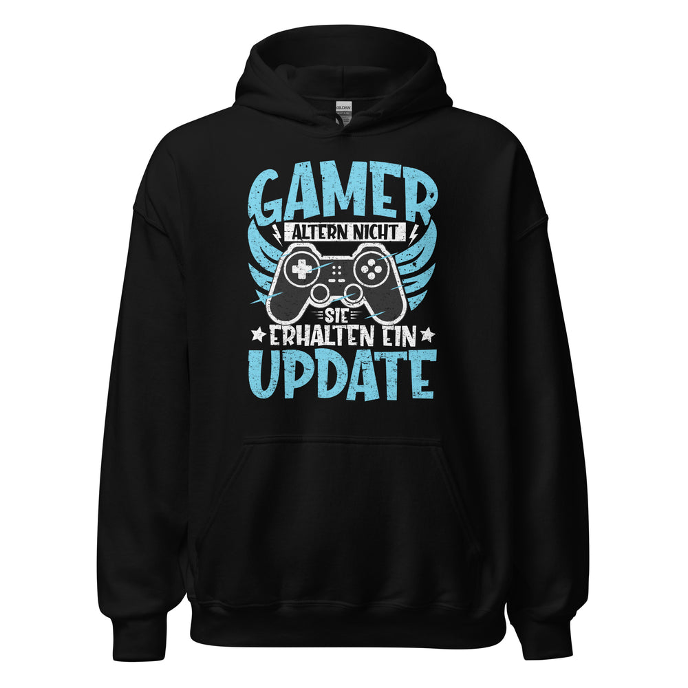 Gamer Hoodie mit Spruch "Gamer altern nicht, sie erhalten ein Update"