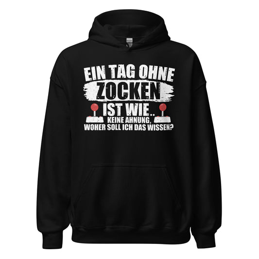 Lustiger Kapuzenpullover für Gaming-Fans | Spruch: "Keine Ahnung ohne Zocken!"