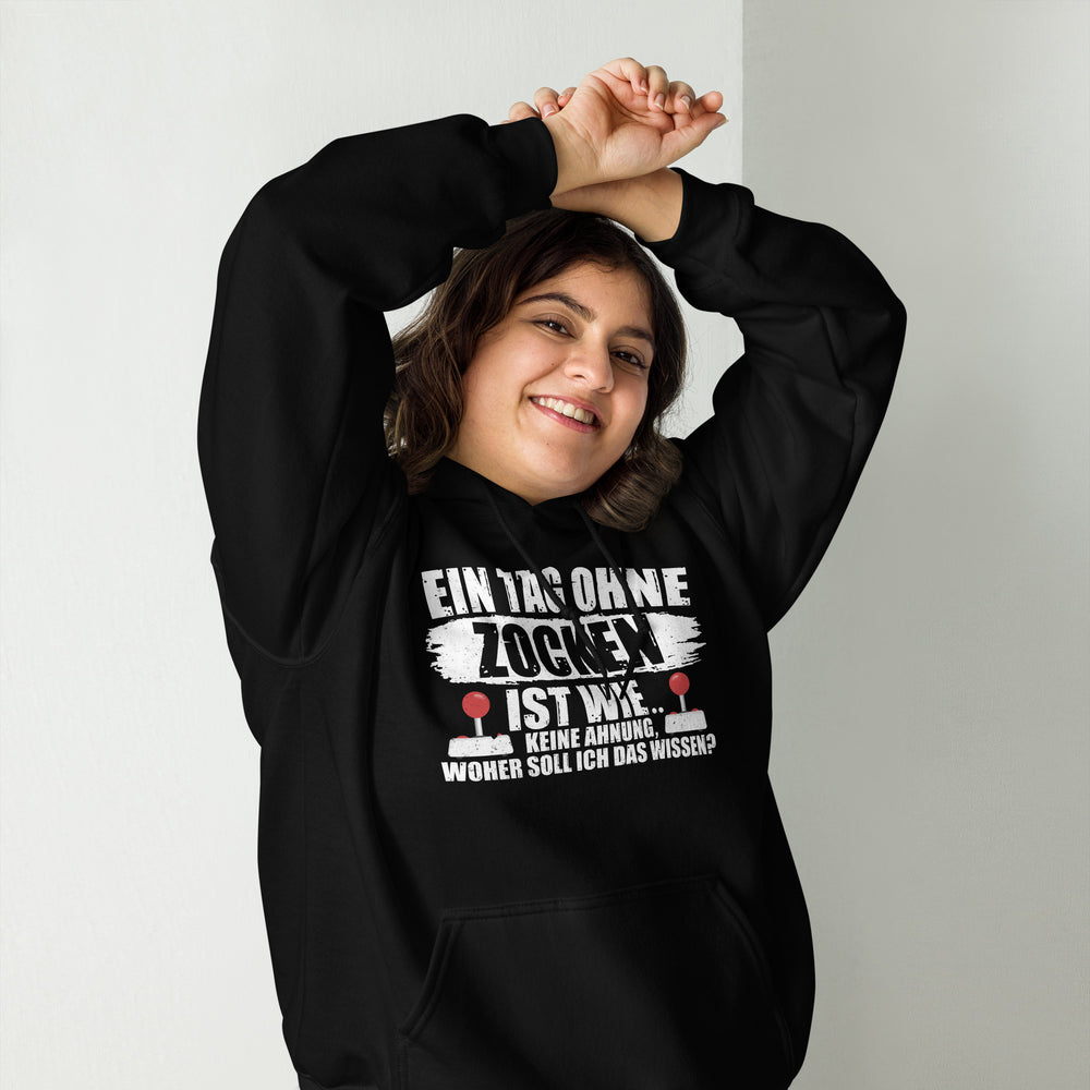 Lustiger Kapuzenpullover für Gaming-Fans | Spruch: "Keine Ahnung ohne Zocken!"