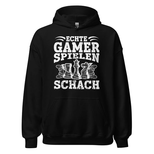 Hochwertiger Kapuzenpullover für echte Gamer: "Echte Gamer spielen Schach"