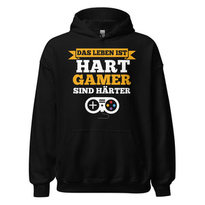Hochwertiger Gaming-Kapuzenpullover | Spruch: "Leben hart, Gamer härter!"