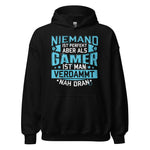 Hochwertiger Gaming Kapuzenpullover | Spruch: "Als Gamer verdammt nah dran!"