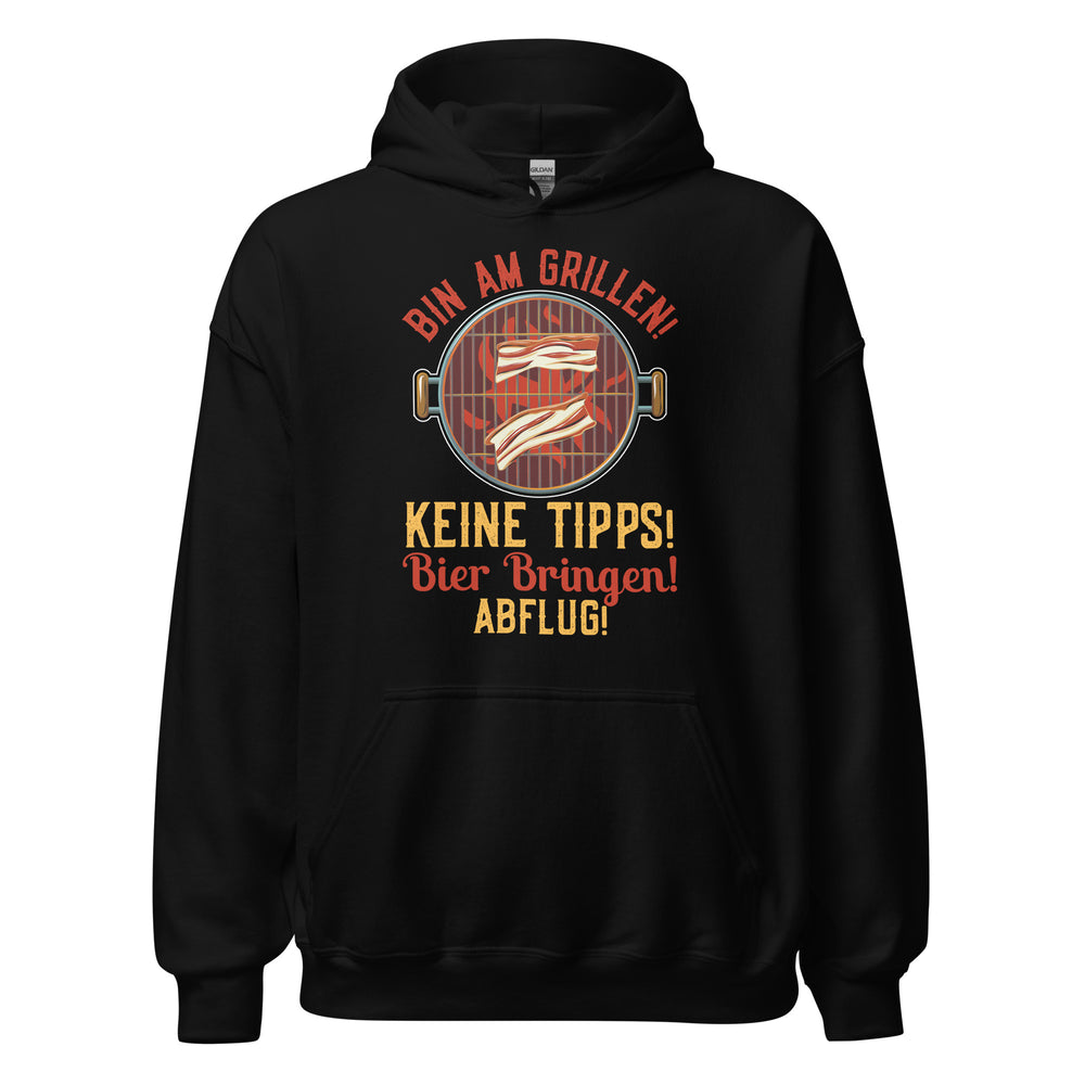 Cooler Grill-Kapuzenpullover | Spruch: "Bin am GRILLEN, keine Tipps, Bier her, Abflug!"