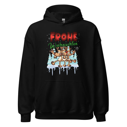 Frohe Weihnachten Hoodie - Tanzende Elche, Rentiere Kapuzenpullover