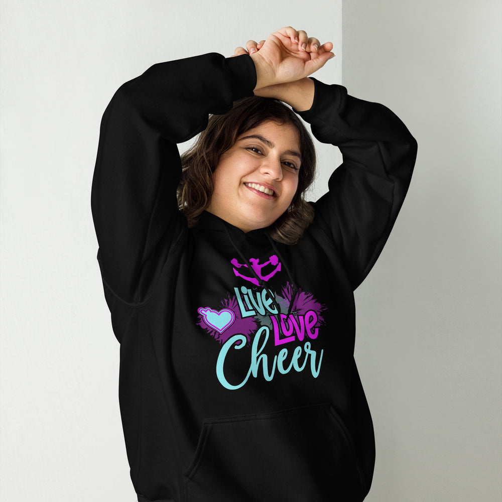 Hoodie mit Lebensmotto: Live! Love! Cheer! Cheerleader Vibe