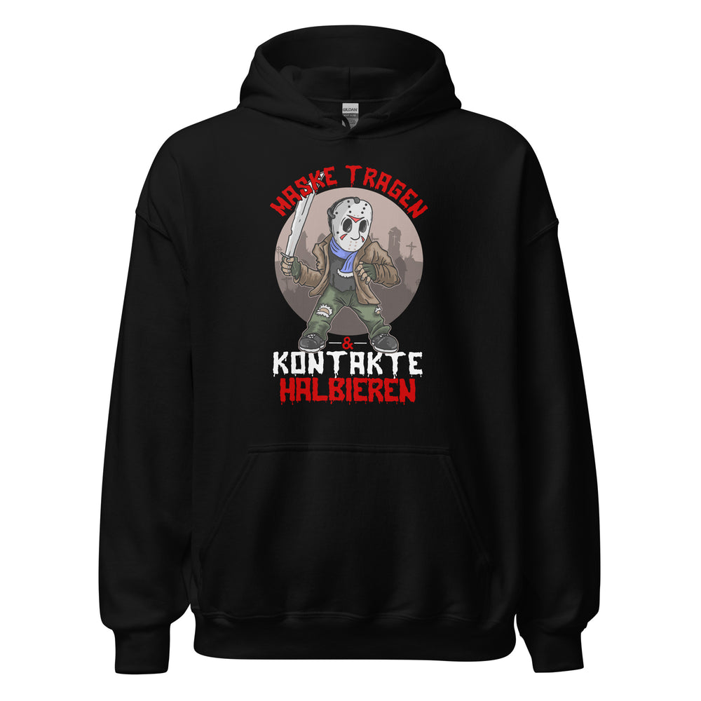 Hoodie: Maske tragen, Kontakte Halbieren - Lustiger Grusel-Pullover mit Statement