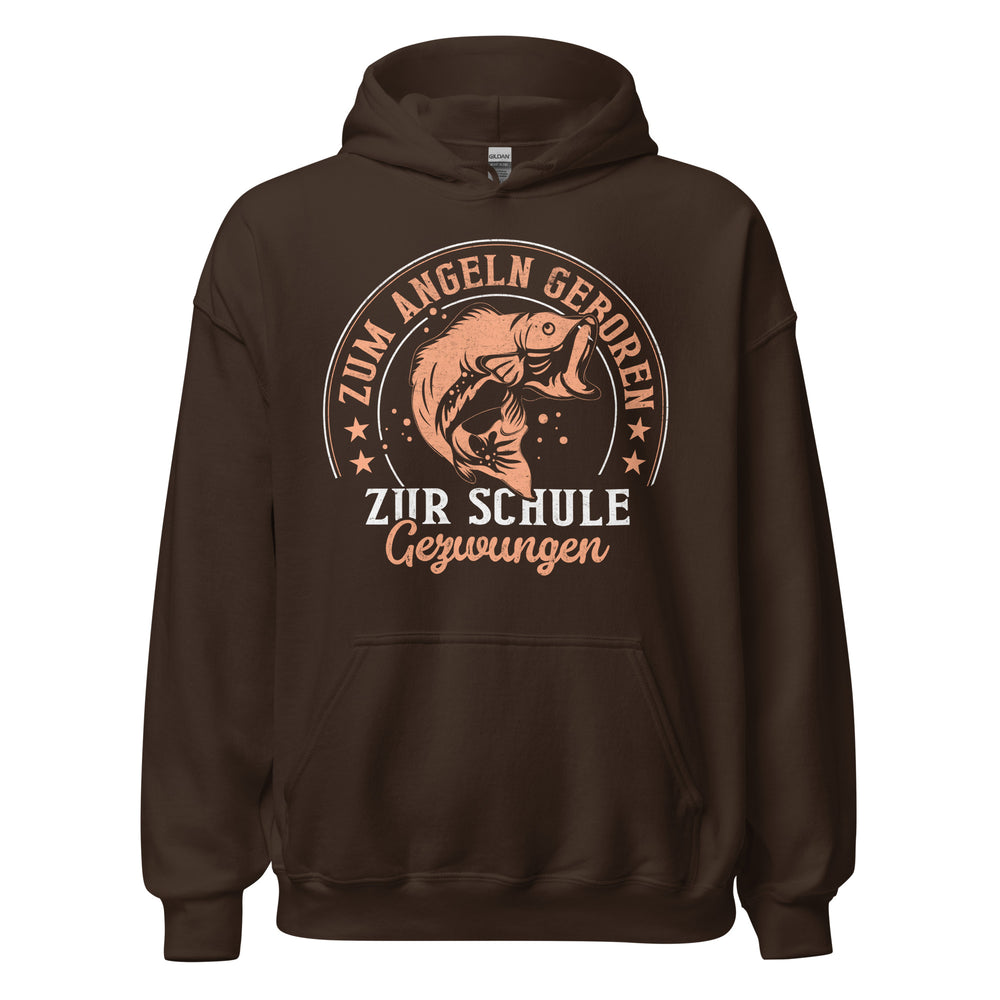 Stylischer Hoodie mit dem Spruch "Zum angeln geboren, zur Schule gezwungen" - Jetzt bestellen!