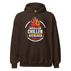 Cooler Grill-Kapuzenpullover | Spruch: "GRILLEN! CHILLEN! Bierchen Killen!"