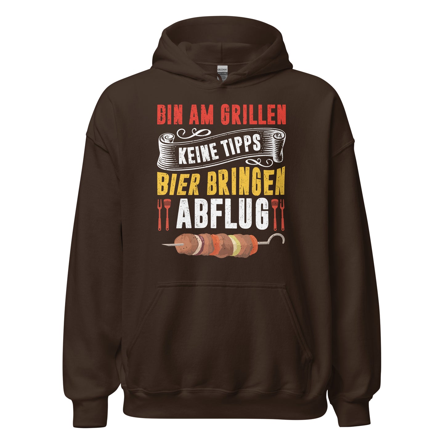 Trendiger Grill-Kapuzenpullover | Spruch: "Bin am Grillen! Keine Tipps! Bier bringen! Abflug!"