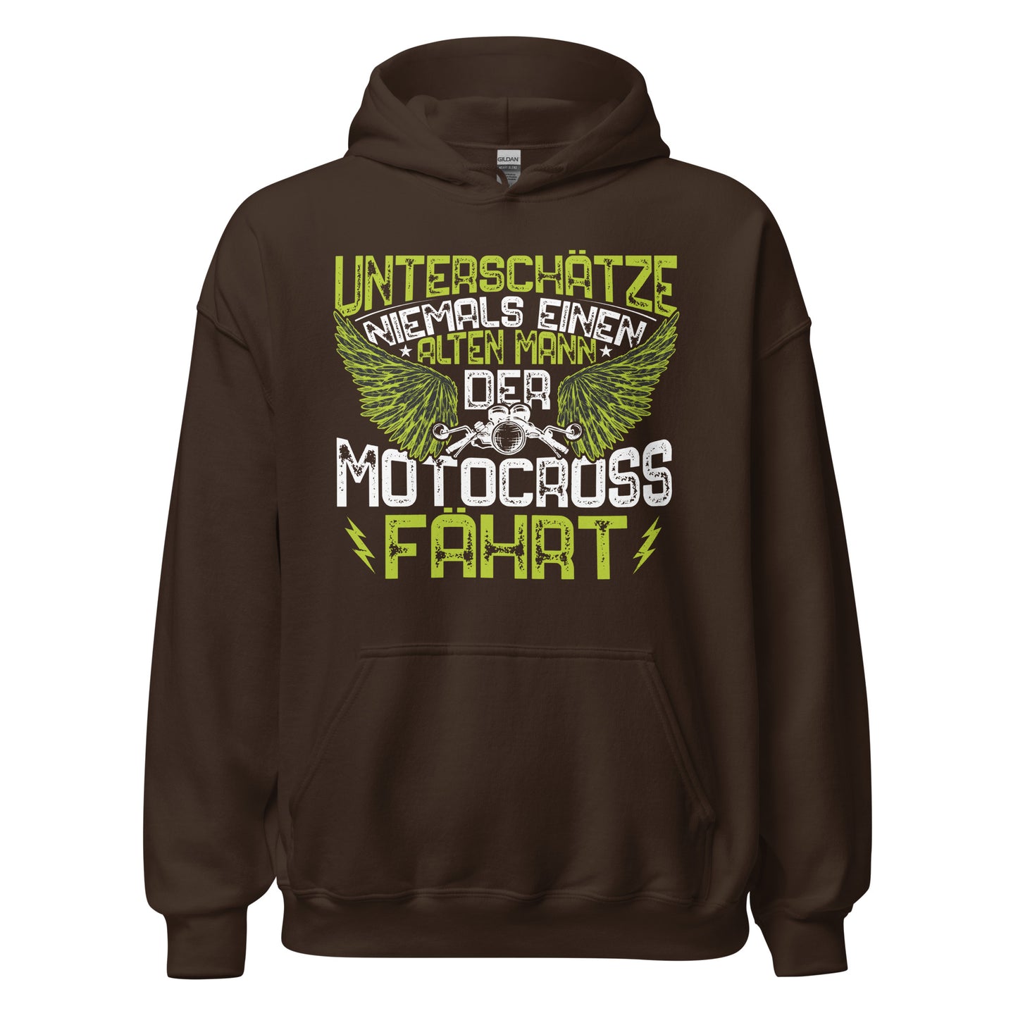 Cooler Motocross-Kapuzenpullover | Spruch: "Unterschätze niemals einen alten Mann!"
